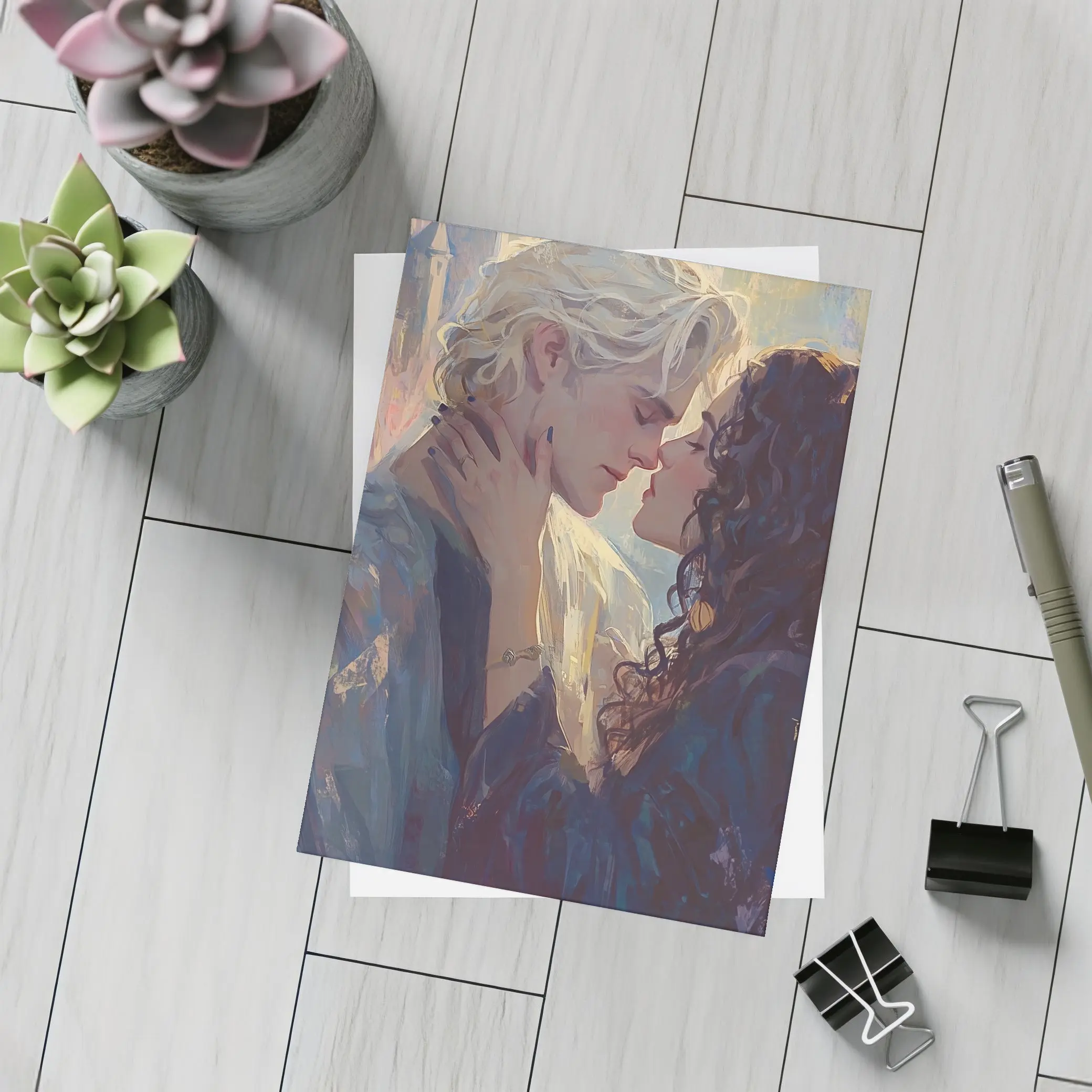 Fantasy Couple Romance Oil Painting Castle Background – Postcards
