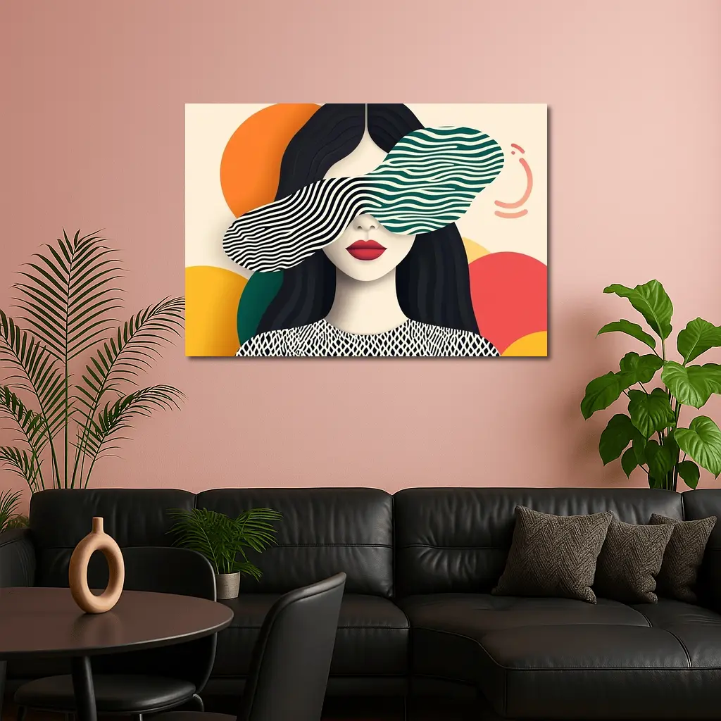 Pop Art Woman Bold Geometric Stripes – Wall Art