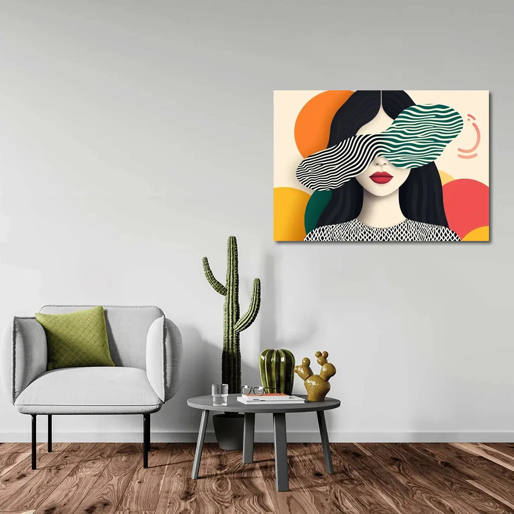 Pop Art Woman Bold Geometric Stripes – Wall Art