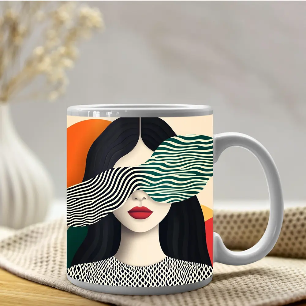 Pop Art Woman Bold Geometric Stripes – Mugs