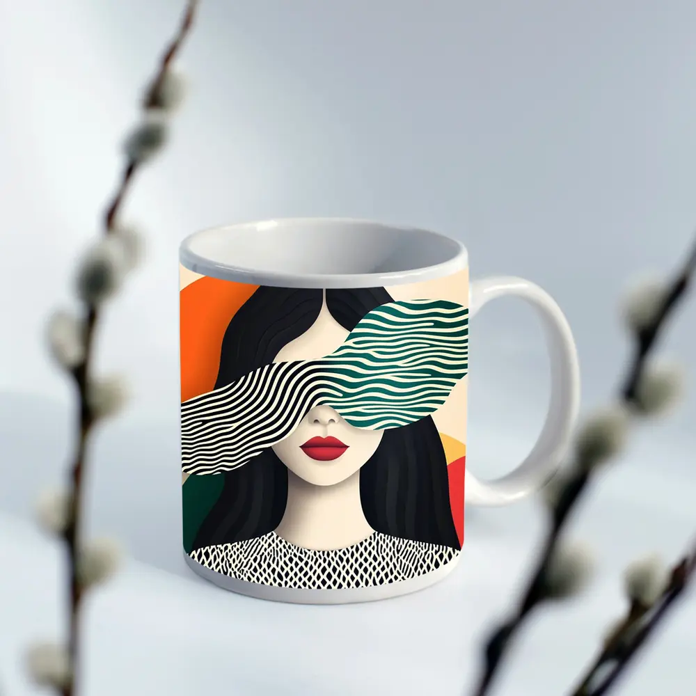 Pop Art Woman Bold Geometric Stripes – Mugs