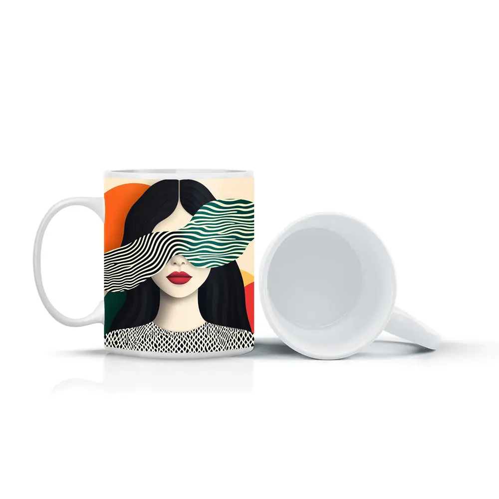 Pop Art Woman Bold Geometric Stripes – Mugs