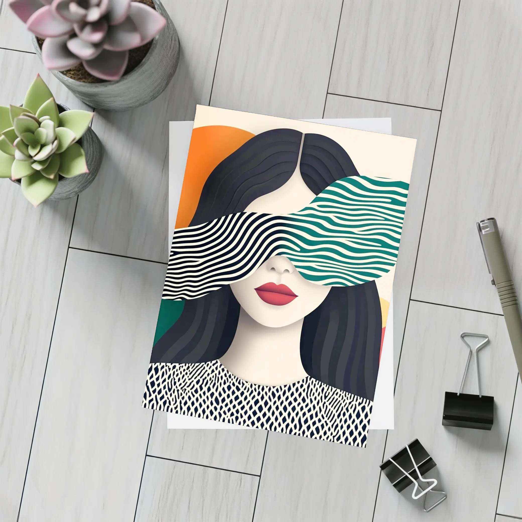 Pop Art Woman Bold Geometric Stripes – Postcards