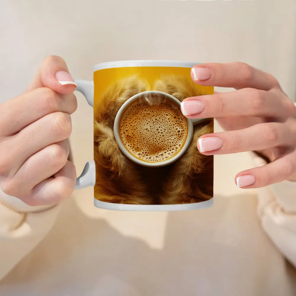 Dog Paws Holding Coffee Cup Yellow Background – Mugs