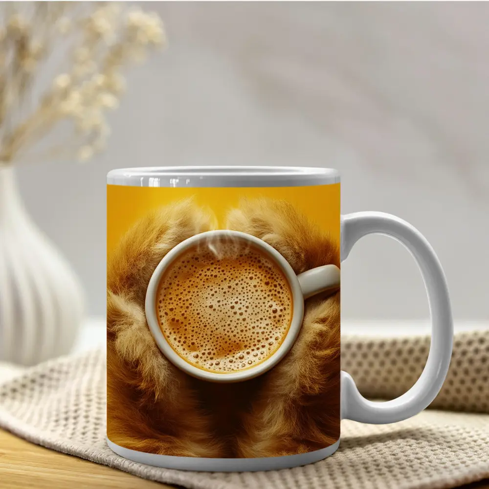 Dog Paws Holding Coffee Cup Yellow Background – Mugs