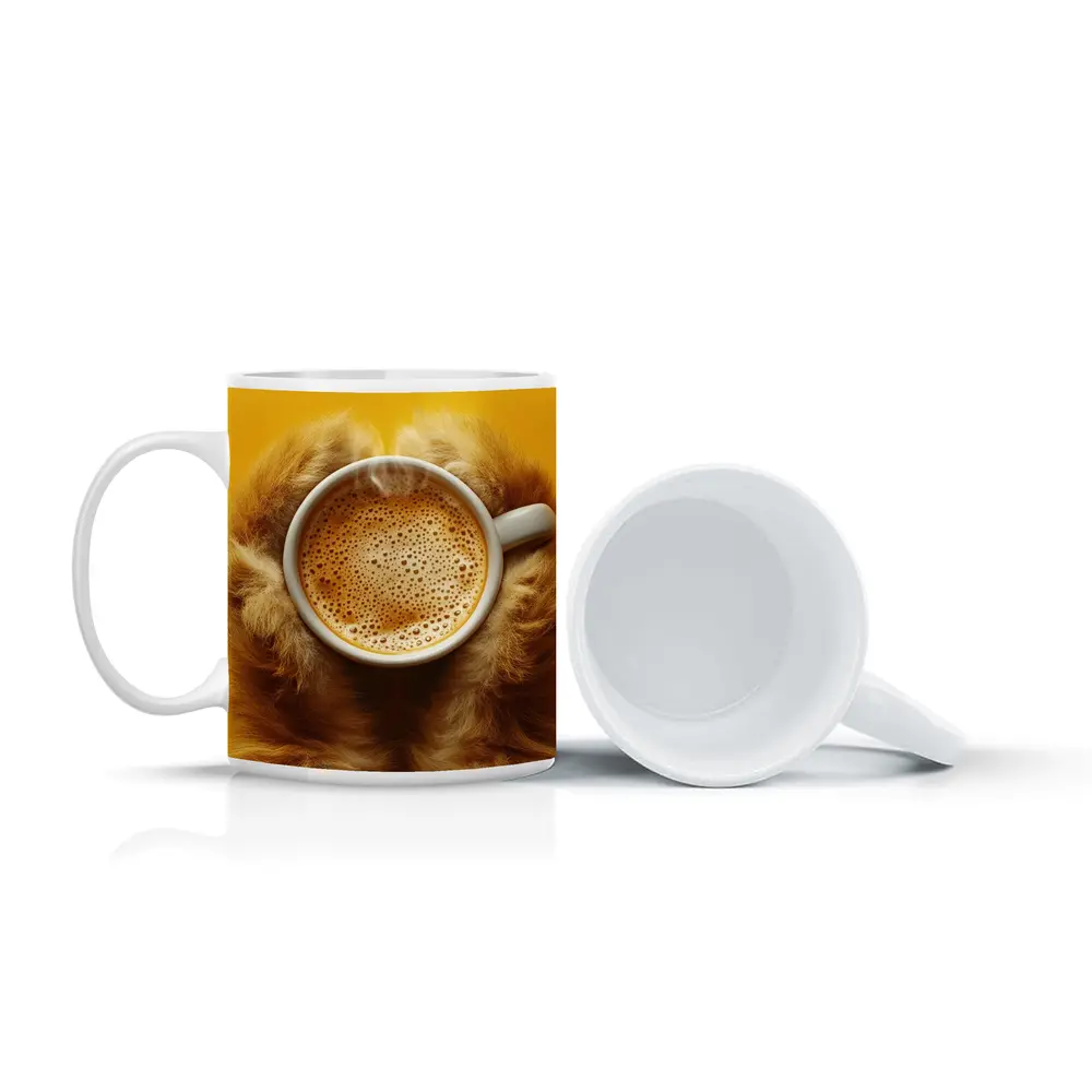 Dog Paws Holding Coffee Cup Yellow Background – Mugs