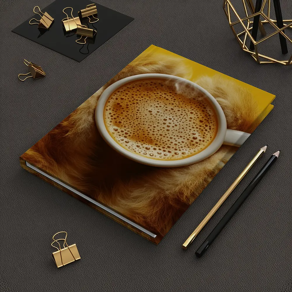 Dog Paws Holding Coffee Cup Yellow Background – Notebooks
