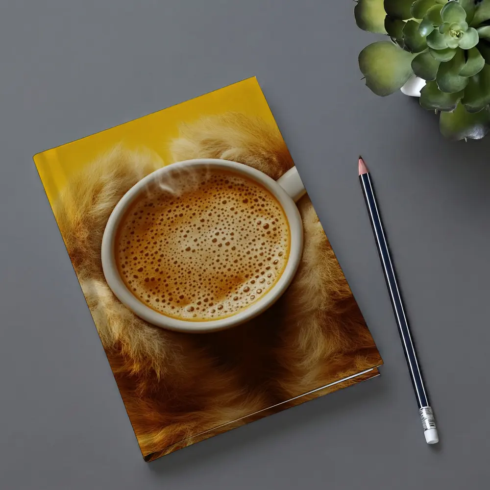 Dog Paws Holding Coffee Cup Yellow Background – Notebooks