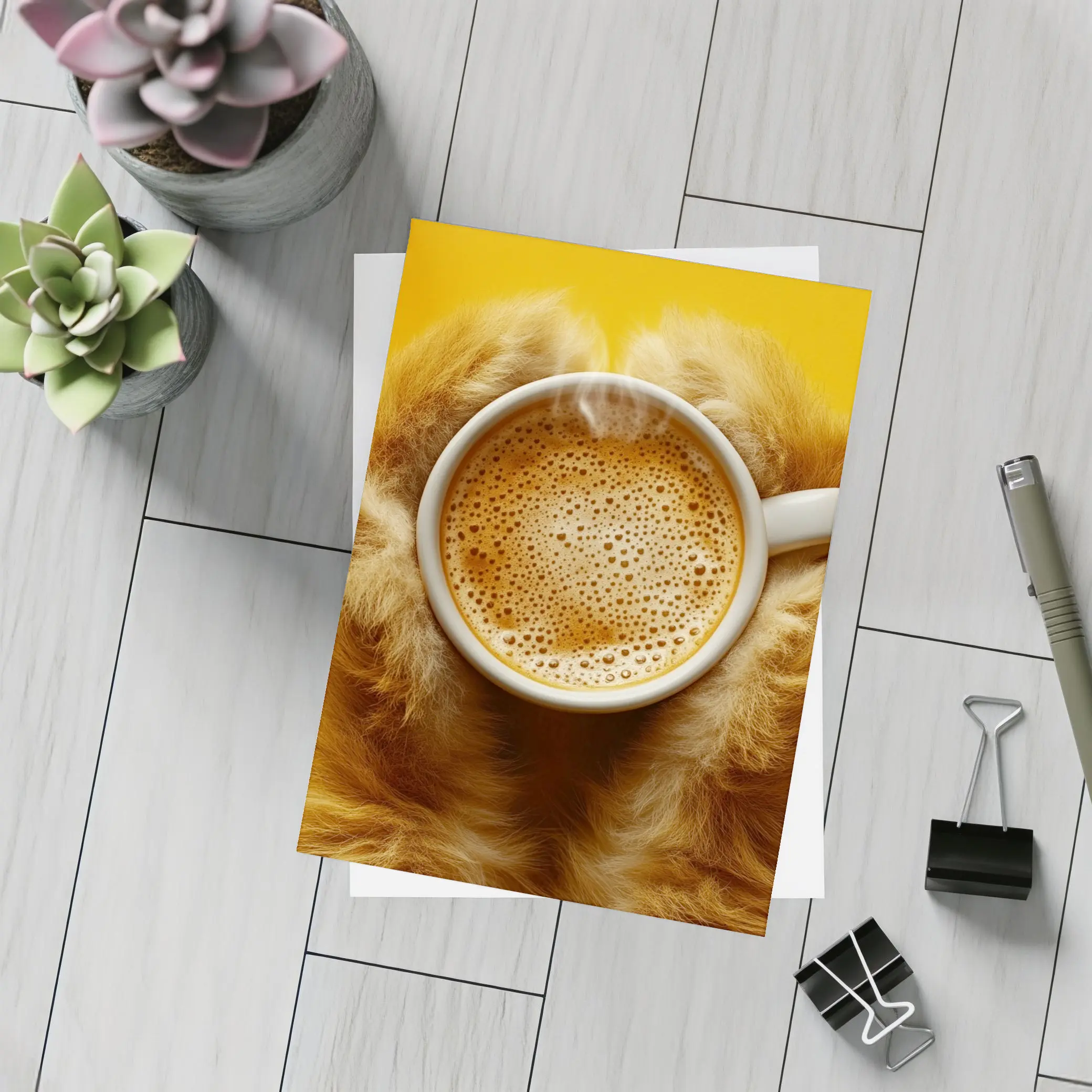 Dog Paws Holding Coffee Cup Yellow Background – Postcards