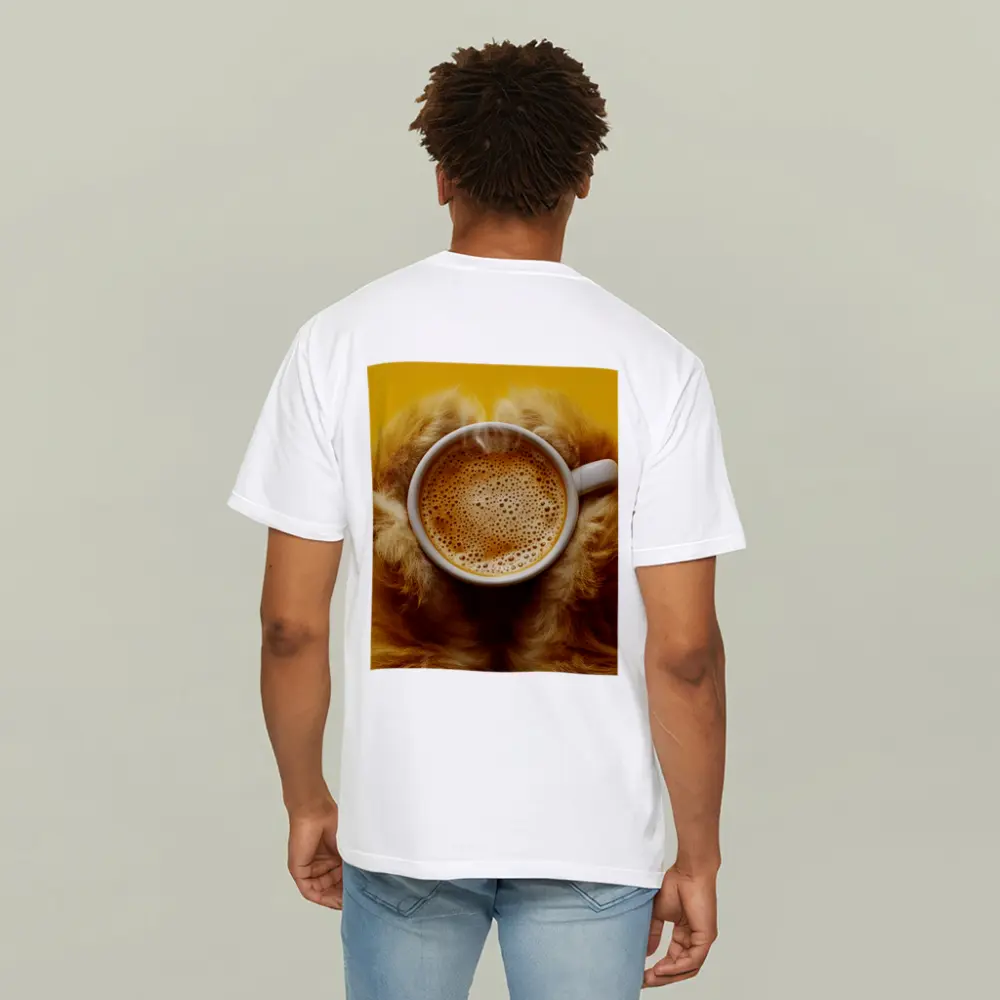 Dog Paws Holding Coffee Cup Yellow Background – T-Shirts