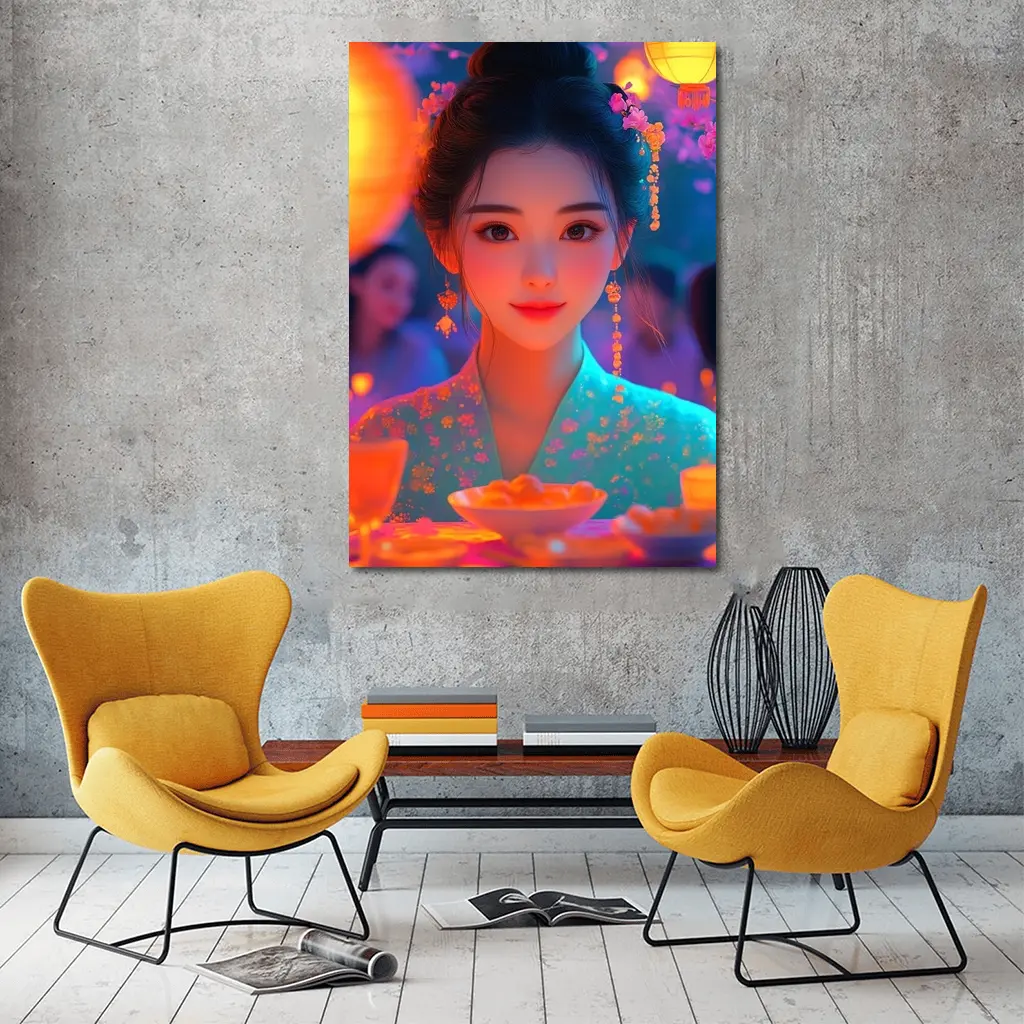 Chinese Girl Lantern Festival Digital Art – Wall Art