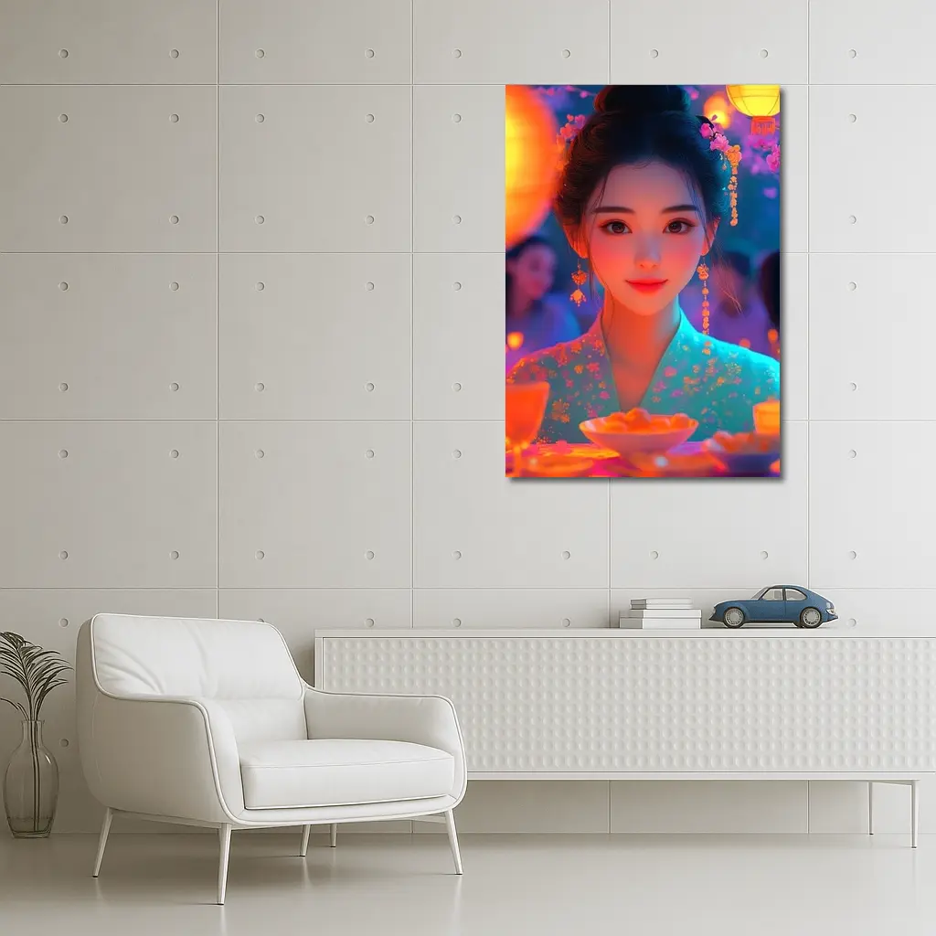 Chinese Girl Lantern Festival Digital Art – Wall Art