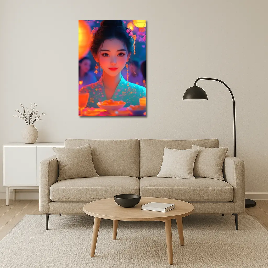 Chinese Girl Lantern Festival Digital Art – Wall Art