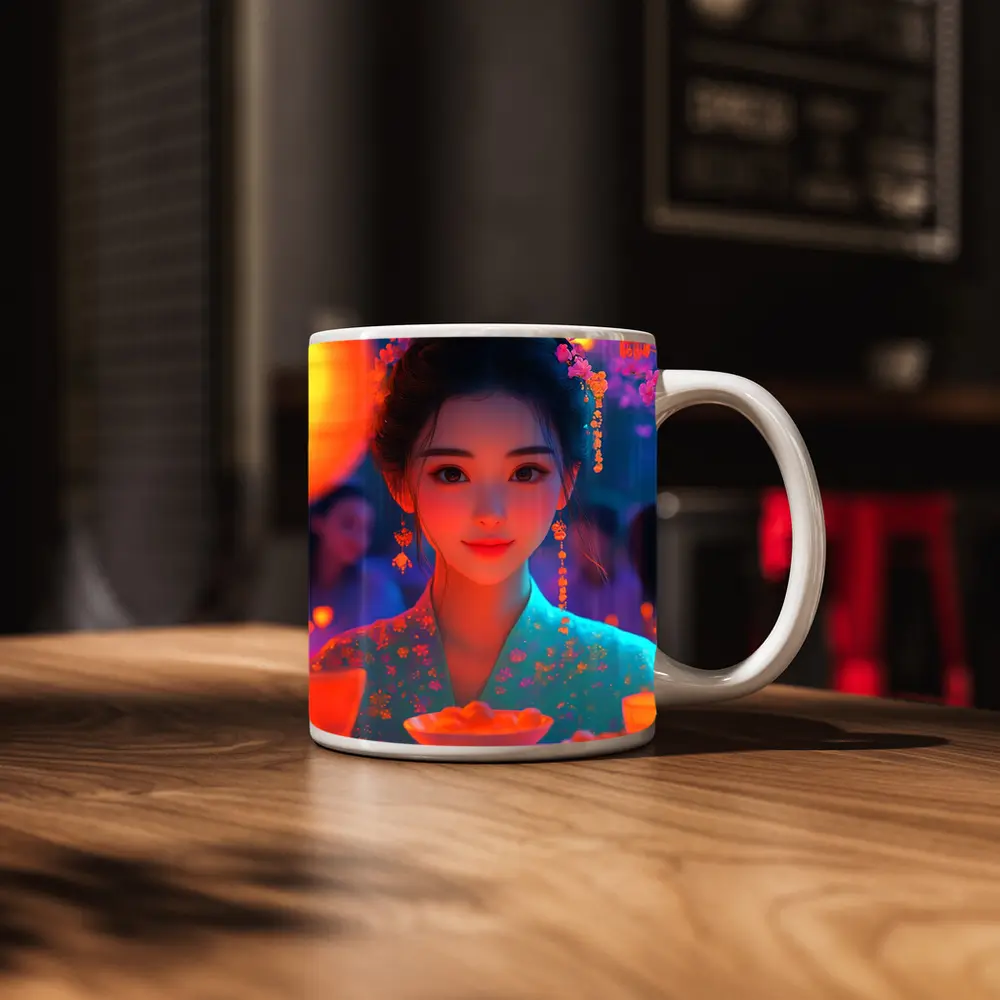 Chinese Girl Lantern Festival Digital Art – Mugs