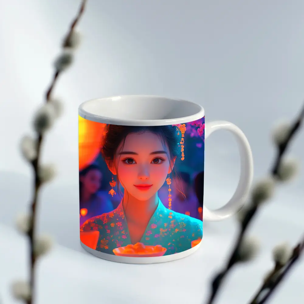 Chinese Girl Lantern Festival Digital Art – Mugs