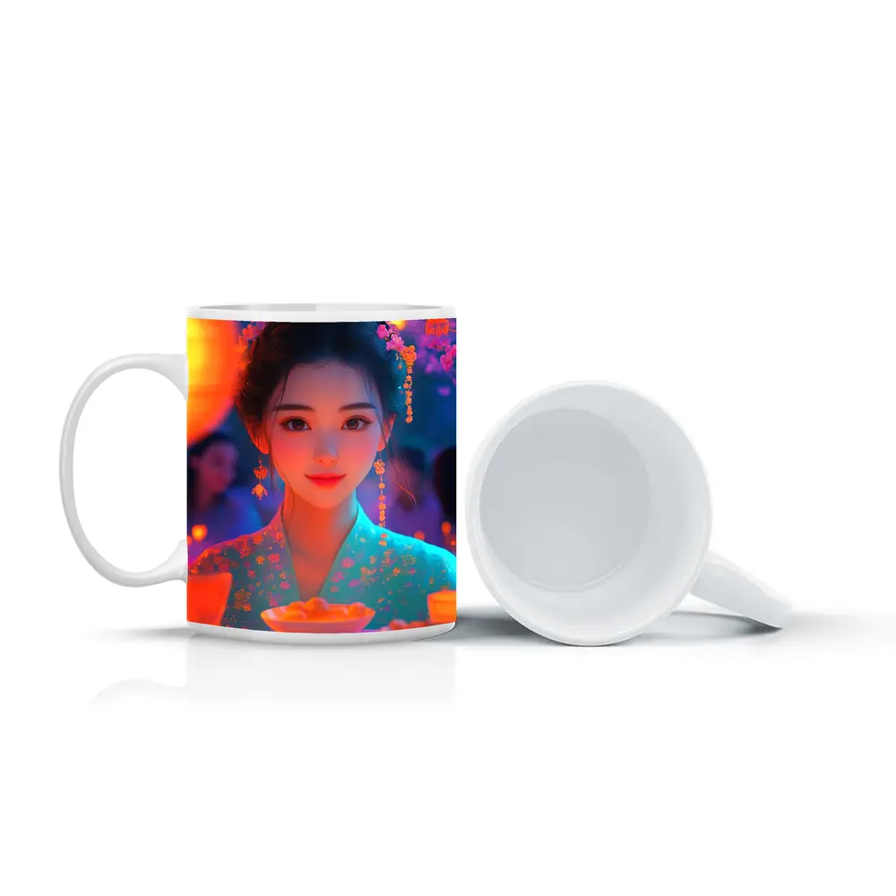 Chinese Girl Lantern Festival Digital Art – Mugs