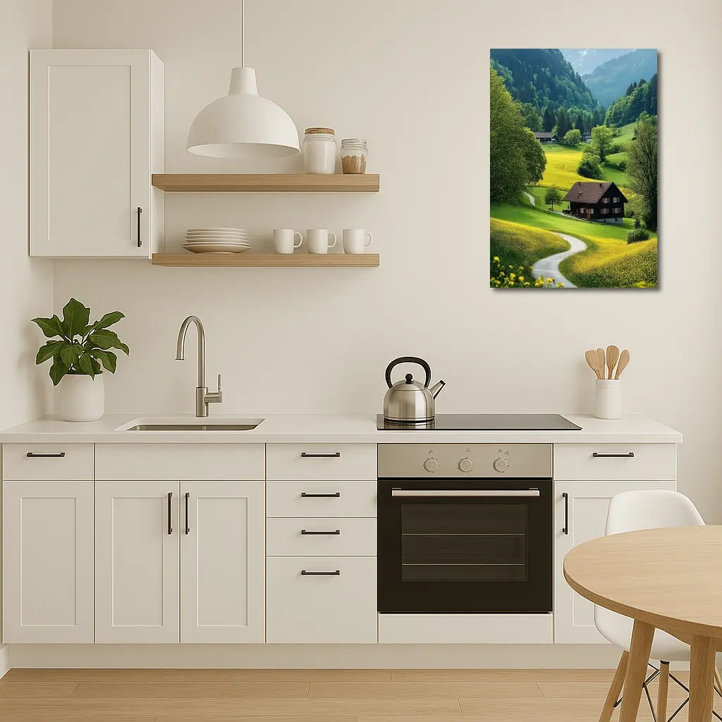 Alpine Valley Cottage Winding Road Mountains – Wall Art