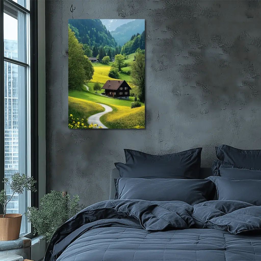 Alpine Valley Cottage Winding Road Mountains – Wall Art