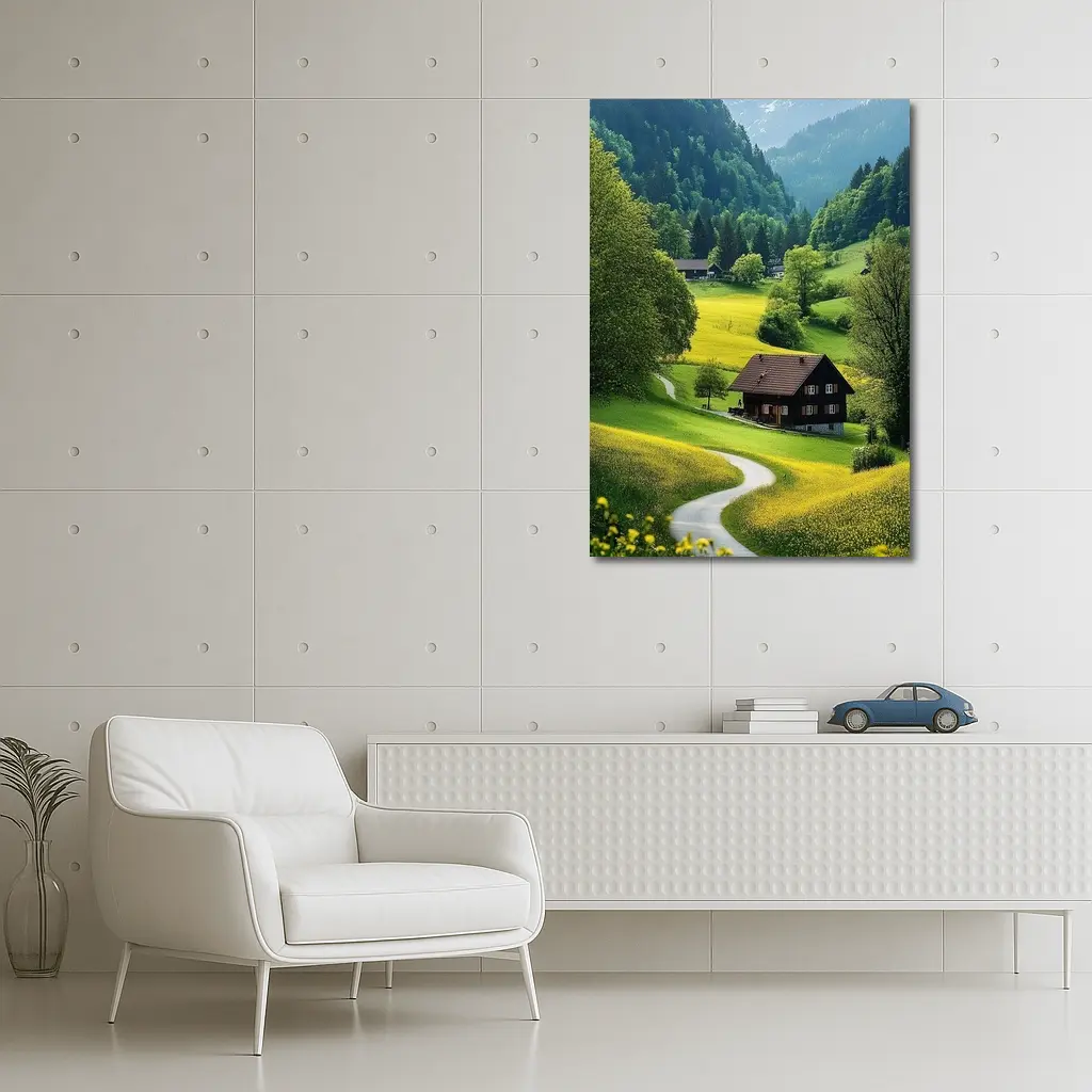 Alpine Valley Cottage Winding Road Mountains – Wall Art