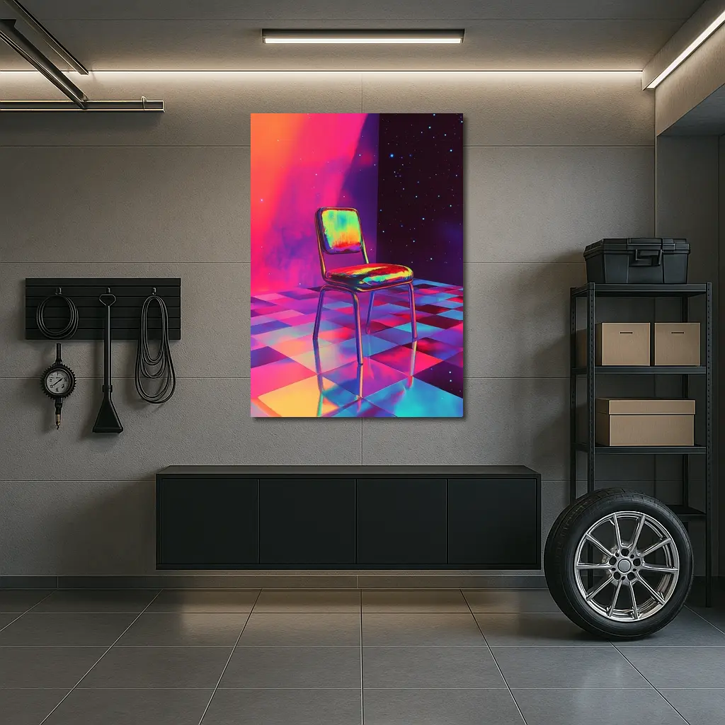 Retro Chair Psychedelic Space Starry Background – Wall Art