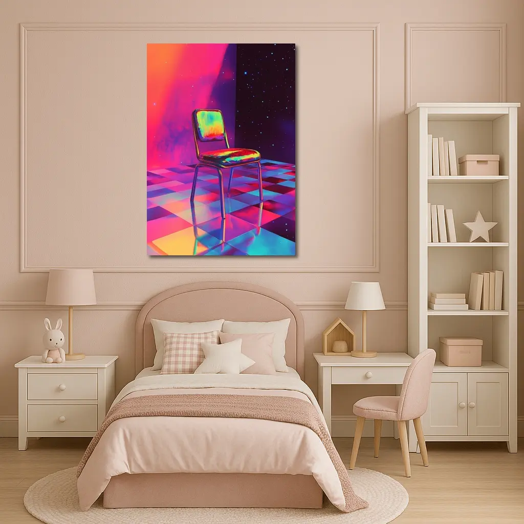 Retro Chair Psychedelic Space Starry Background – Wall Art