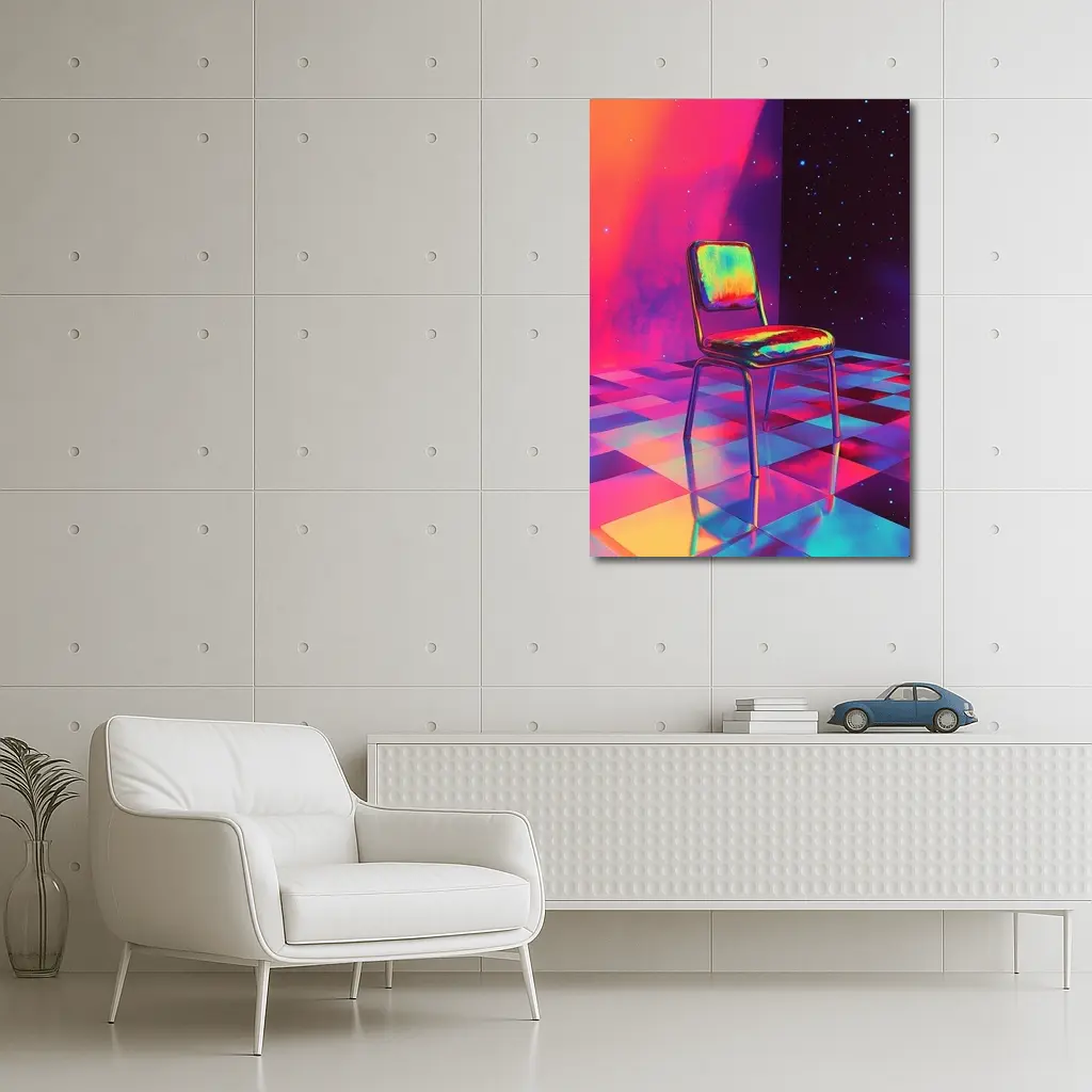 Retro Chair Psychedelic Space Starry Background – Wall Art