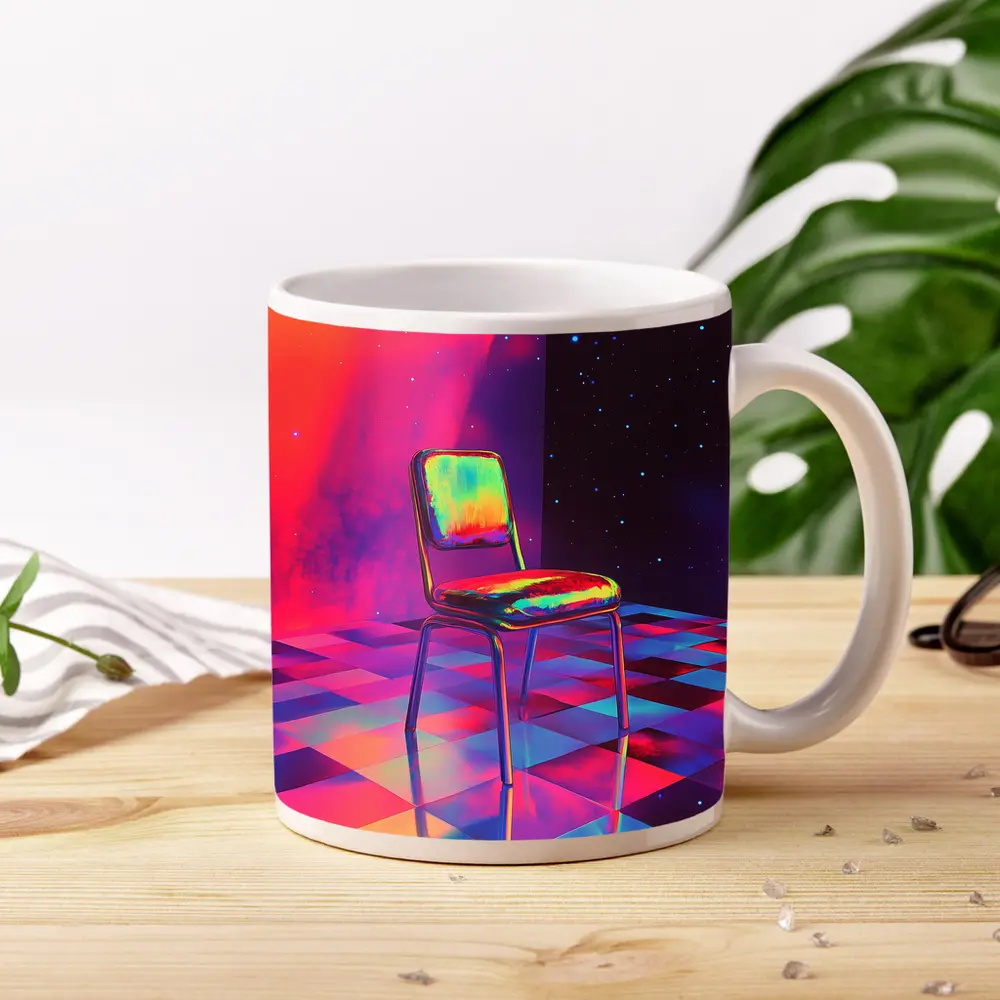 Retro Chair Psychedelic Space Starry Background – Mugs