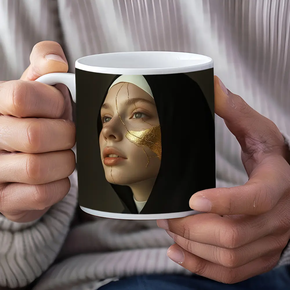 Nun Portrait with Gold Kintsugi Face – Mugs