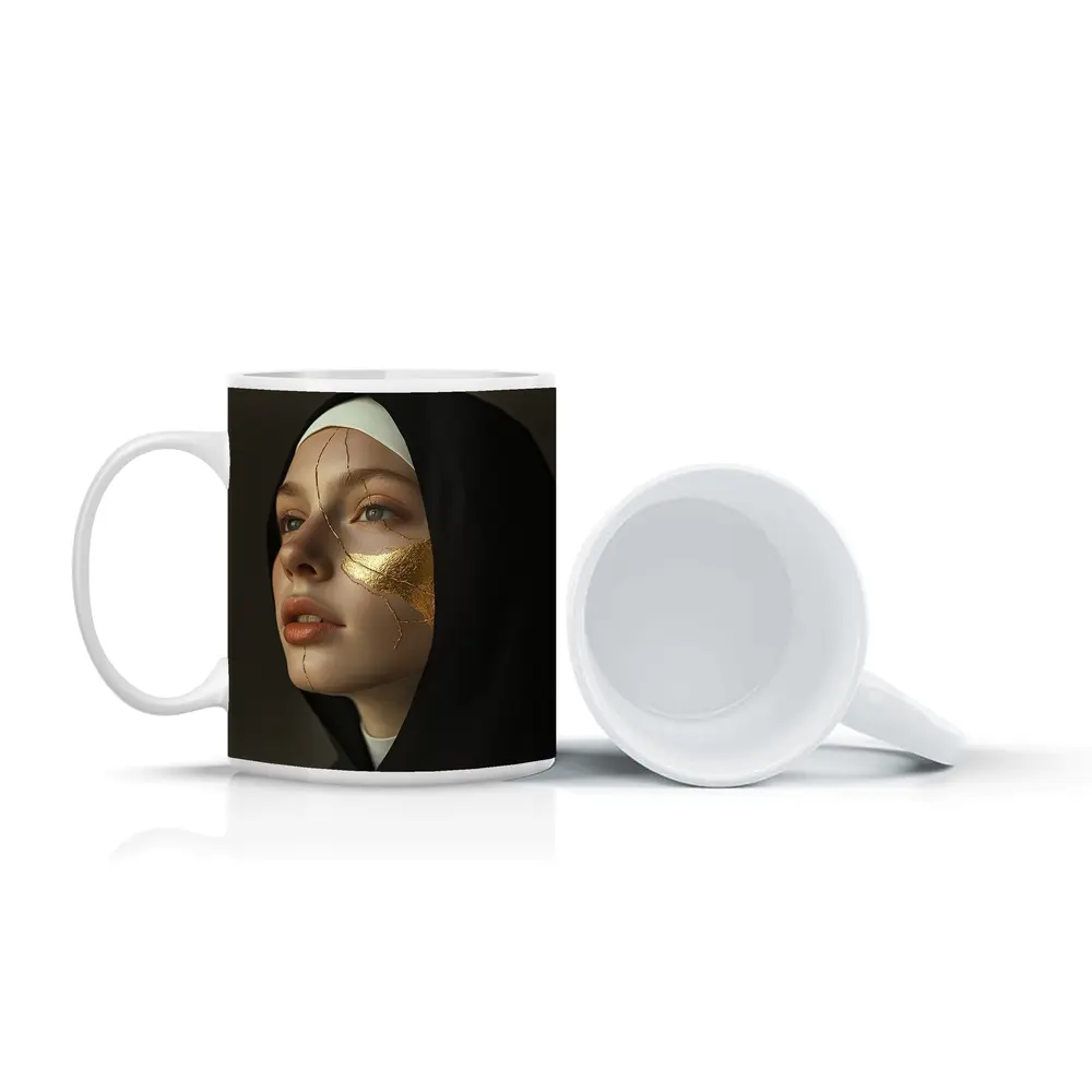 Nun Portrait with Gold Kintsugi Face – Mugs