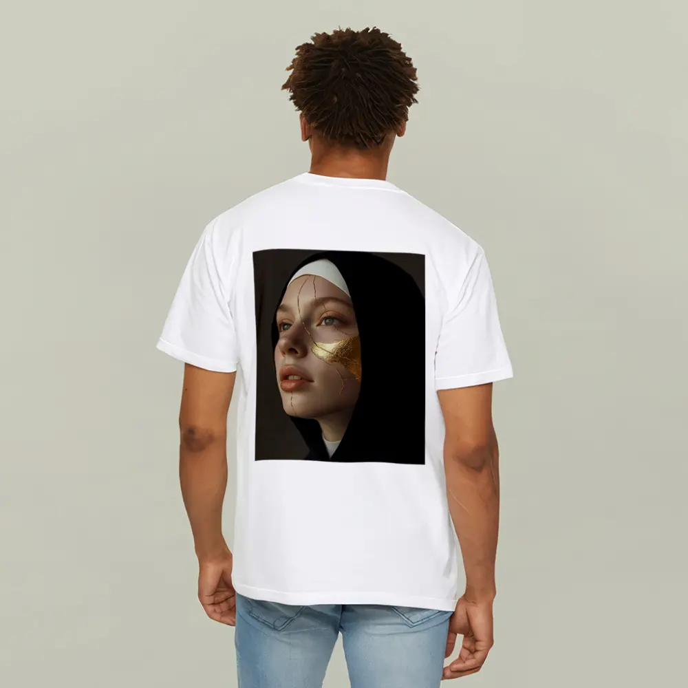 Nun Portrait with Gold Kintsugi Face – T-Shirts