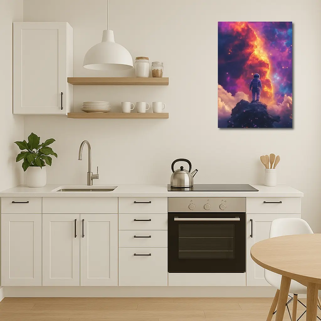 Astronaut Standing On Rock Cosmic Nebula – Wall Art