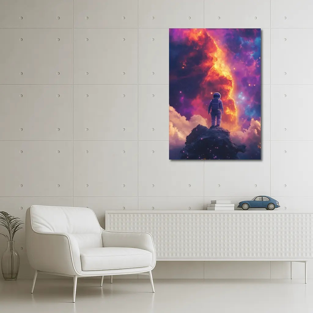 Astronaut Standing On Rock Cosmic Nebula – Wall Art