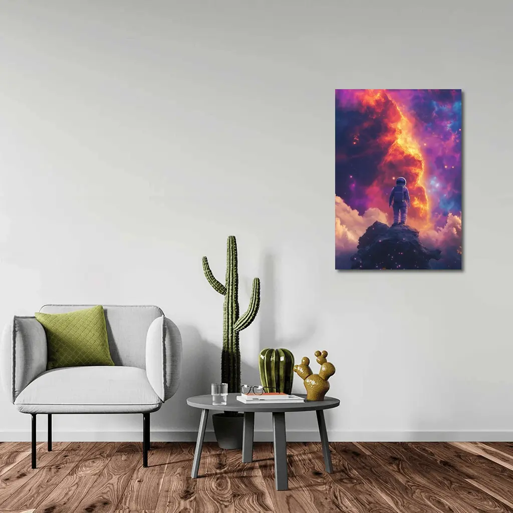 Astronaut Standing On Rock Cosmic Nebula – Wall Art