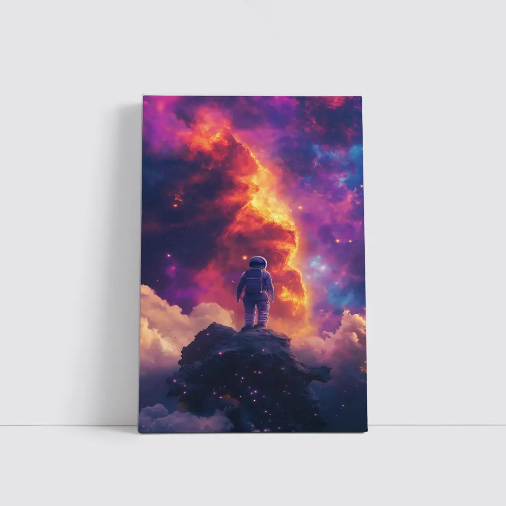 Astronaut Standing On Rock Cosmic Nebula – Wall Art
