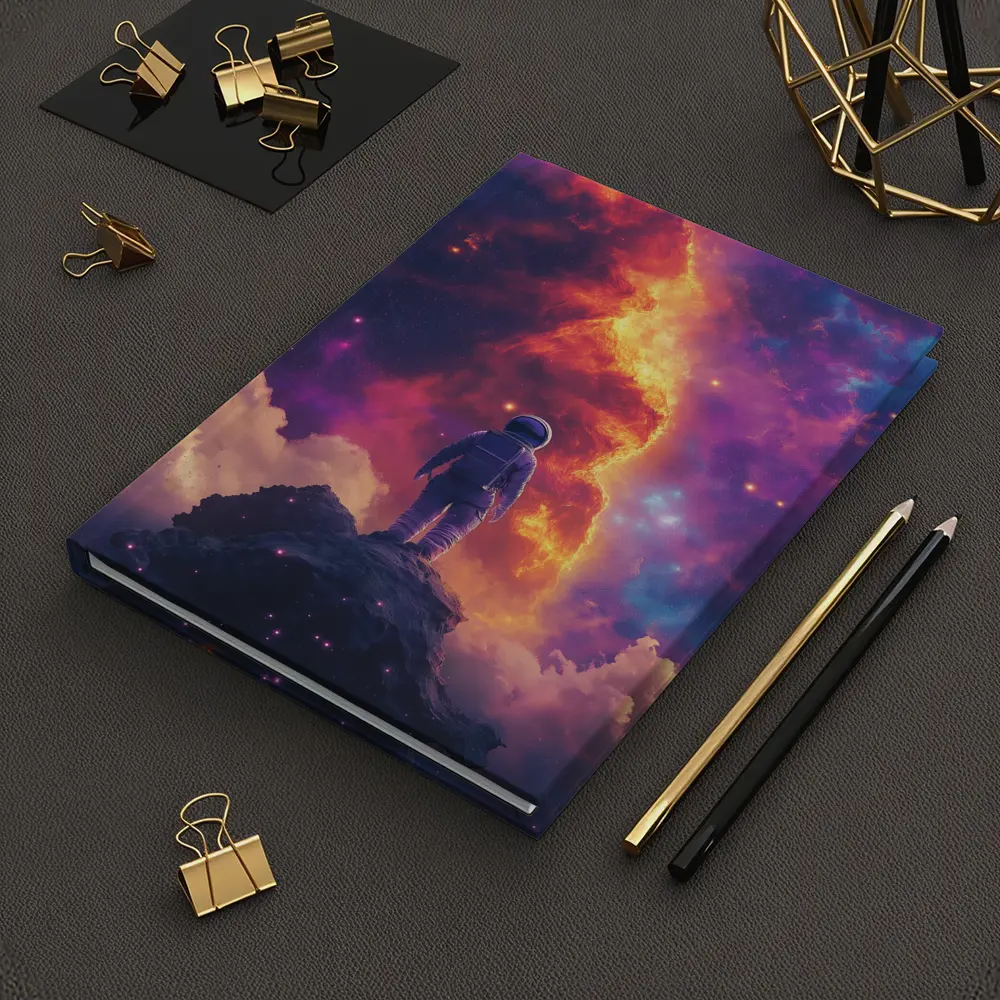 Astronaut Standing On Rock Cosmic Nebula – Notebooks
