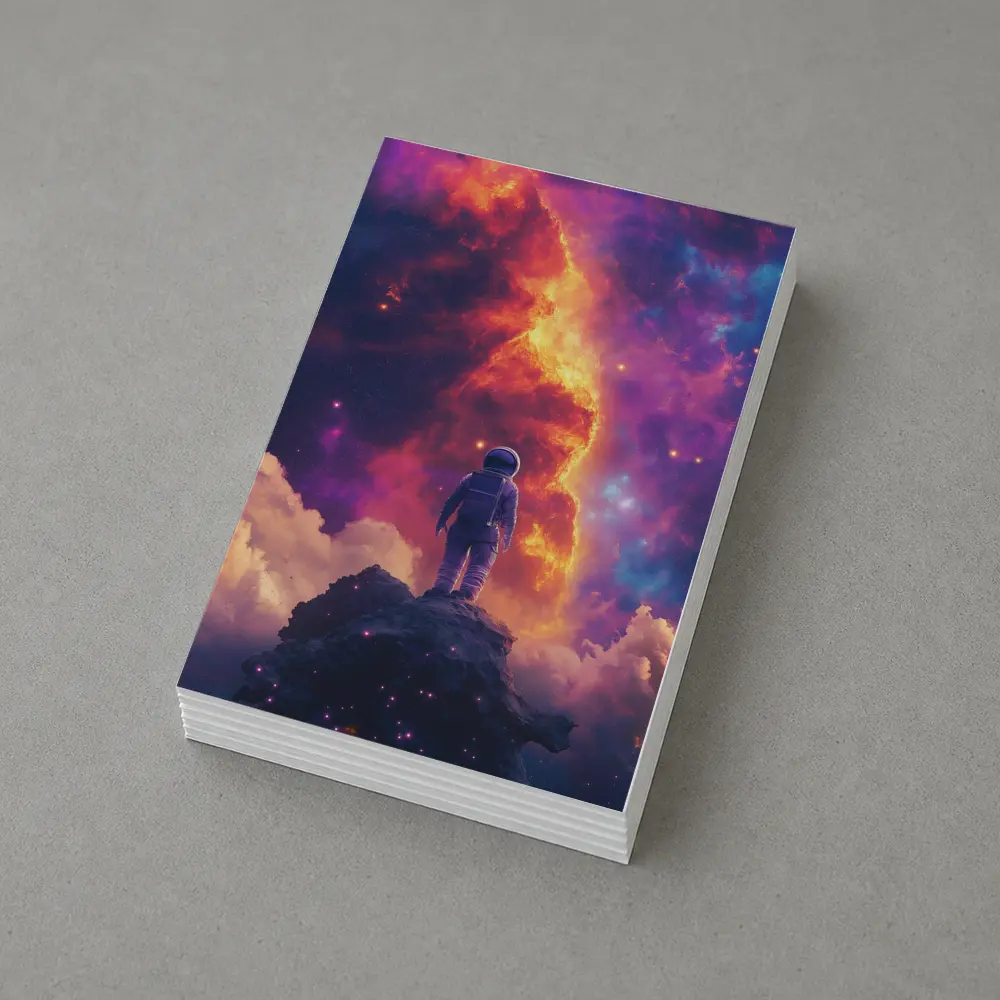 Astronaut Standing On Rock Cosmic Nebula – Postcards