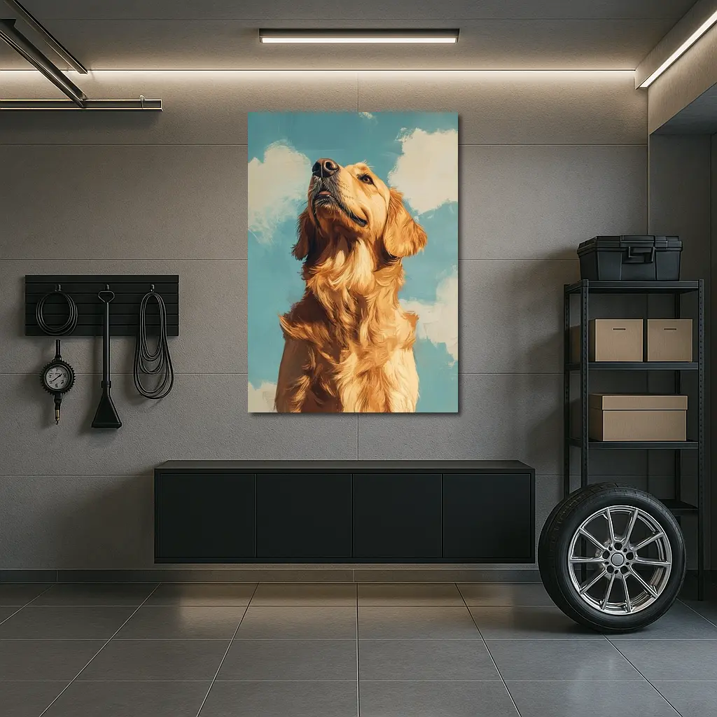 Golden Retriever Dog Blue Sky Painting – Wall Art