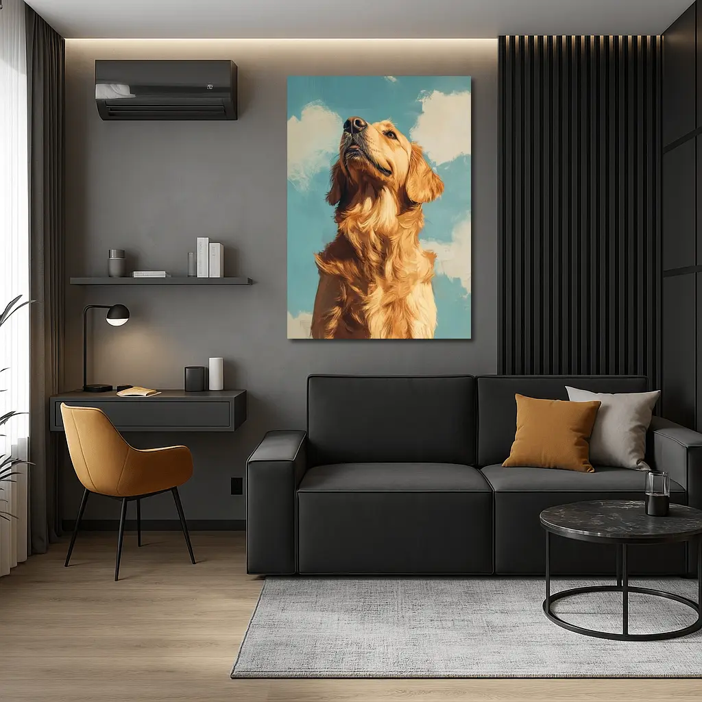 Golden Retriever Dog Blue Sky Painting – Wall Art