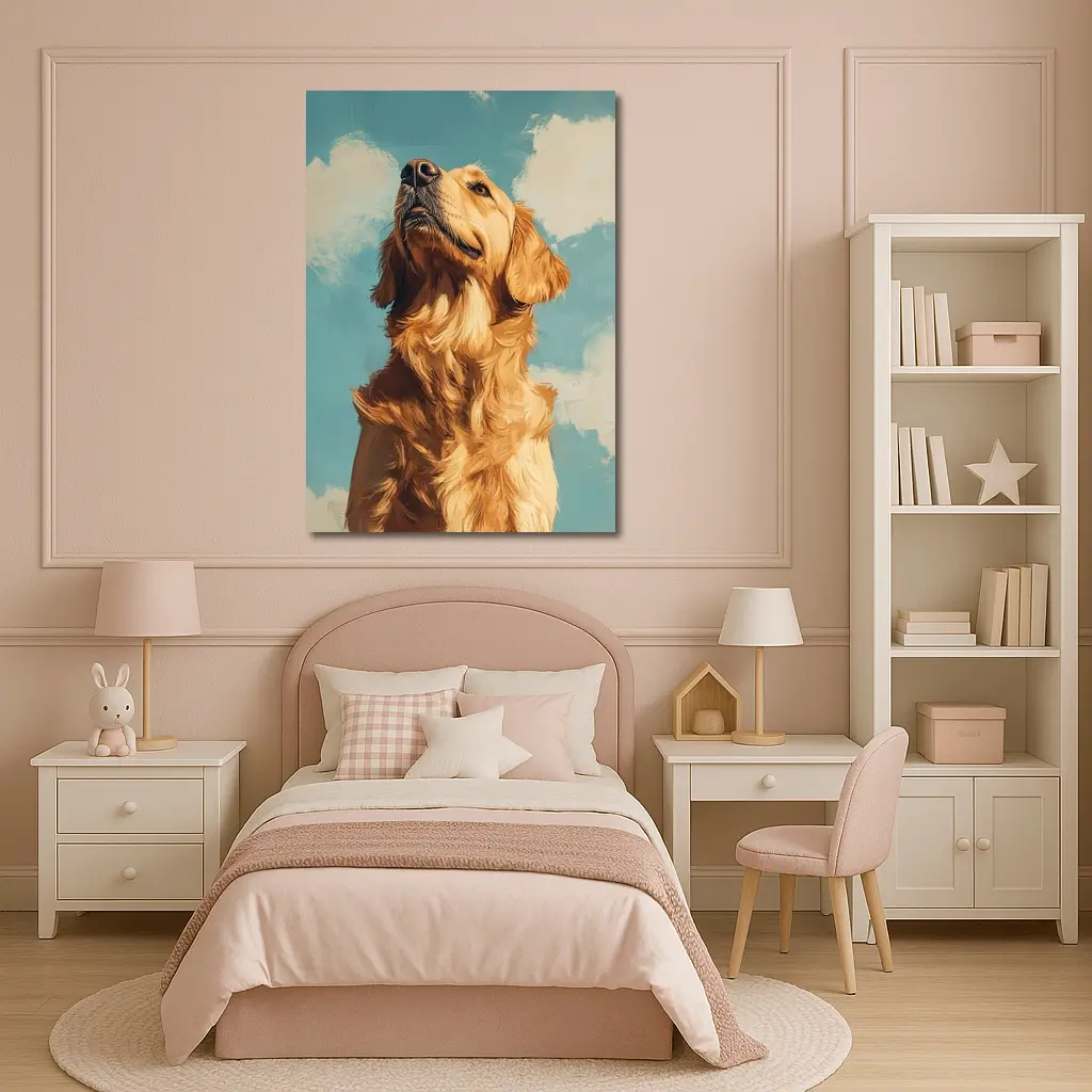 Golden Retriever Dog Blue Sky Painting – Wall Art