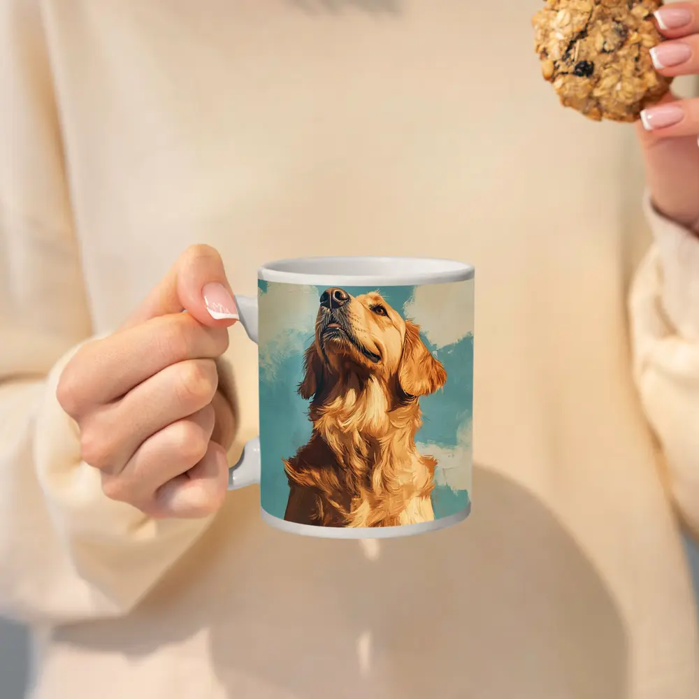 Golden Retriever Dog Blue Sky Painting – Mugs