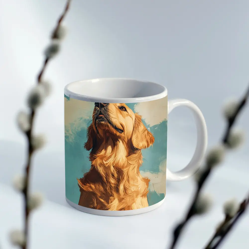 Golden Retriever Dog Blue Sky Painting – Mugs
