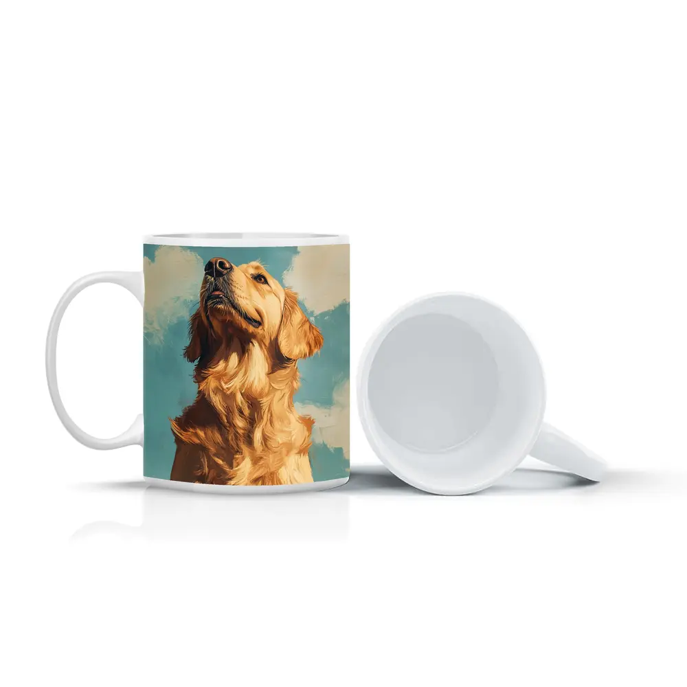 Golden Retriever Dog Blue Sky Painting – Mugs