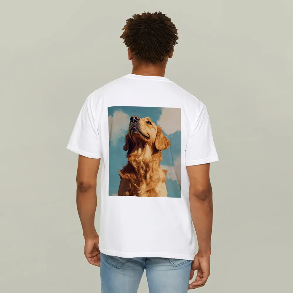 Golden Retriever Dog Blue Sky Painting – T-Shirts