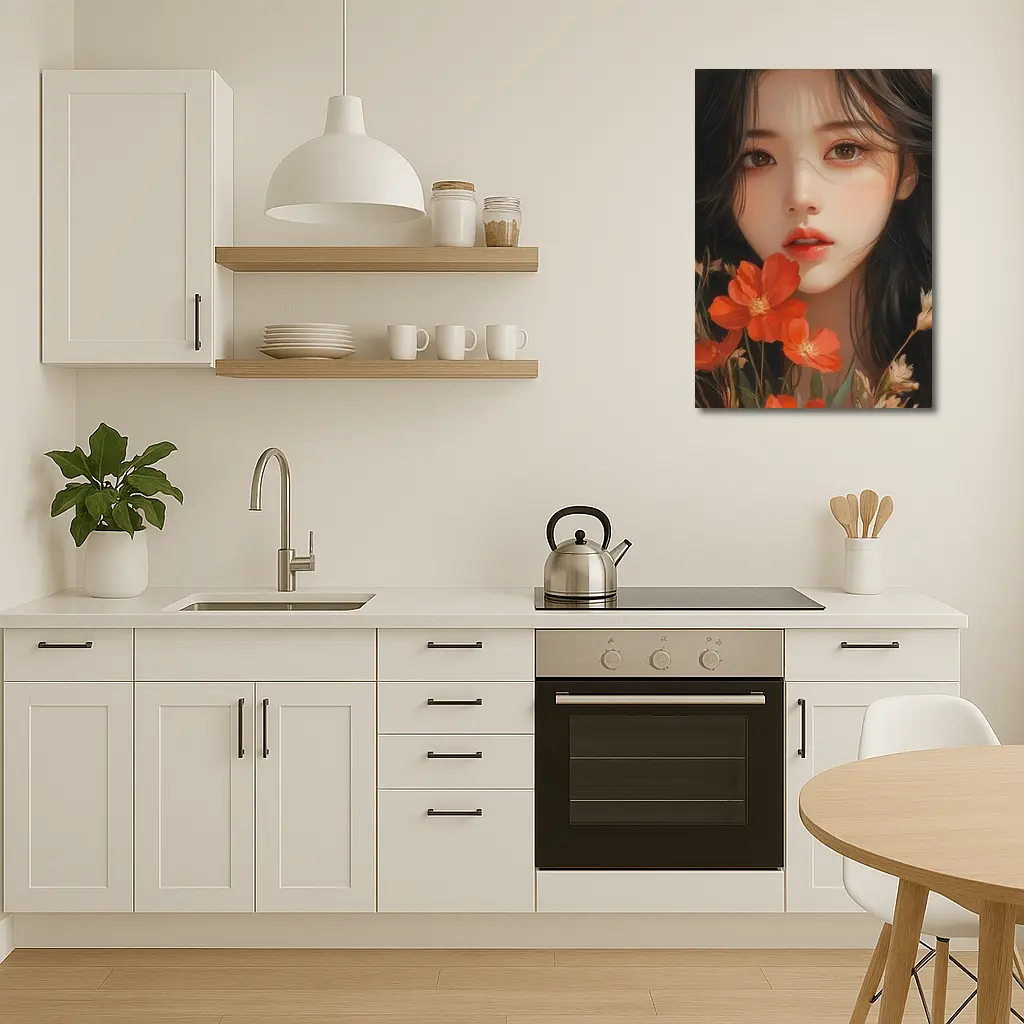 Asian Girl Portrait With Orange Wildflowers – Wall Art