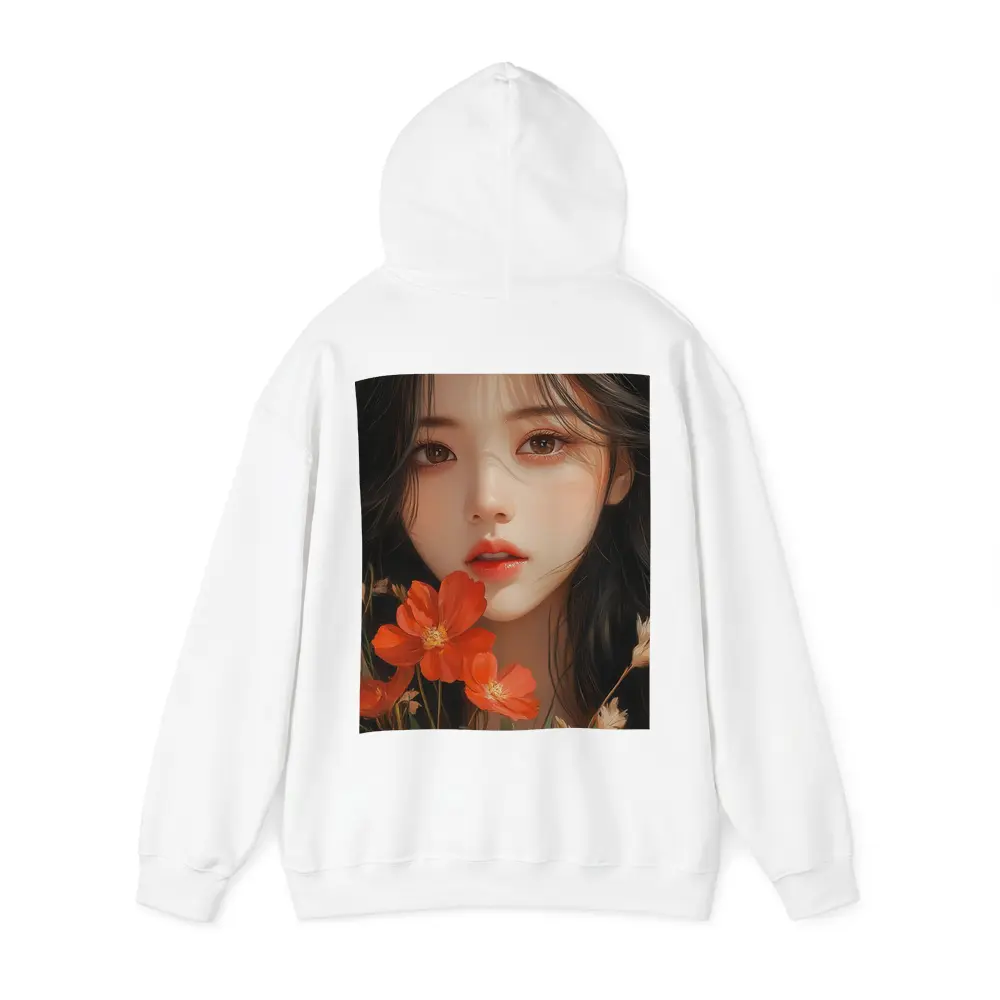 Asian Girl Portrait With Orange Wildflowers – Hoodies
