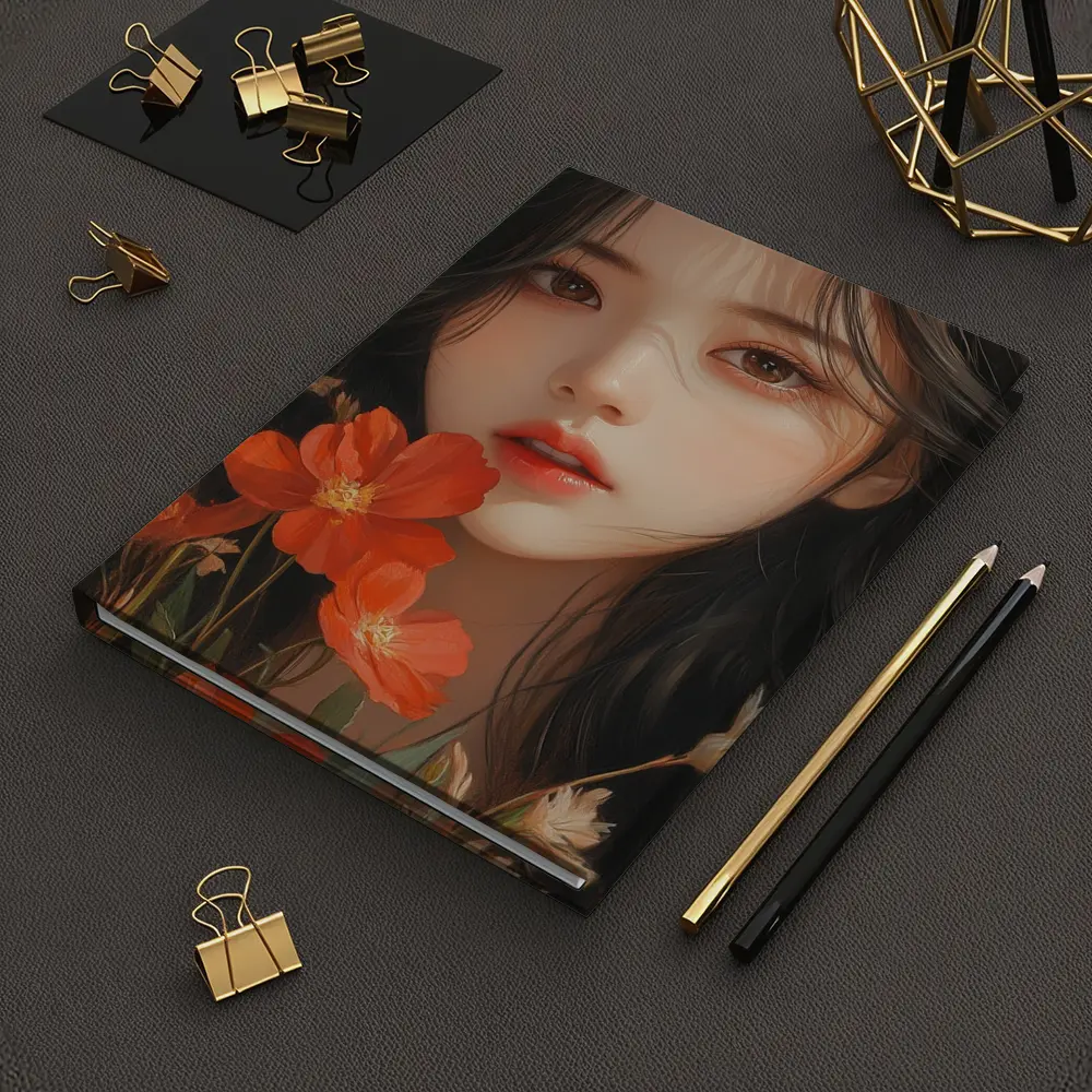 Asian Girl Portrait With Orange Wildflowers – Notebooks