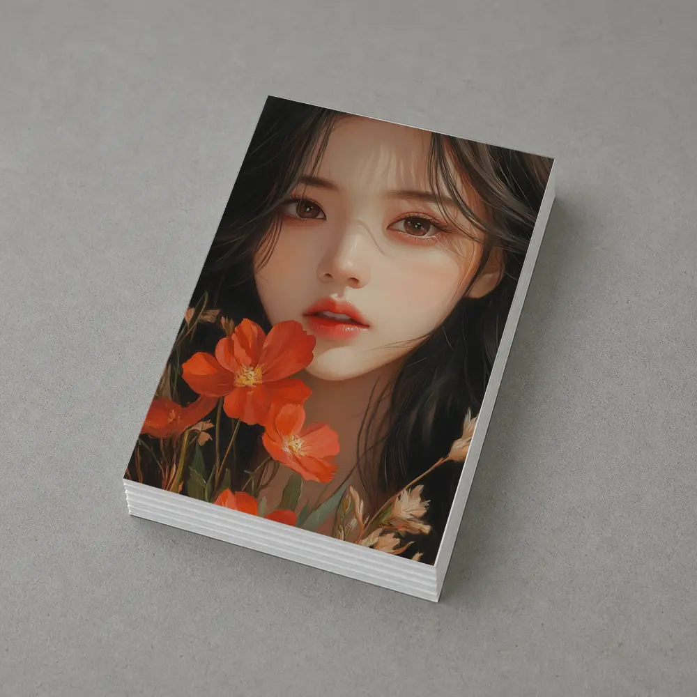 Asian Girl Portrait With Orange Wildflowers – Postcards