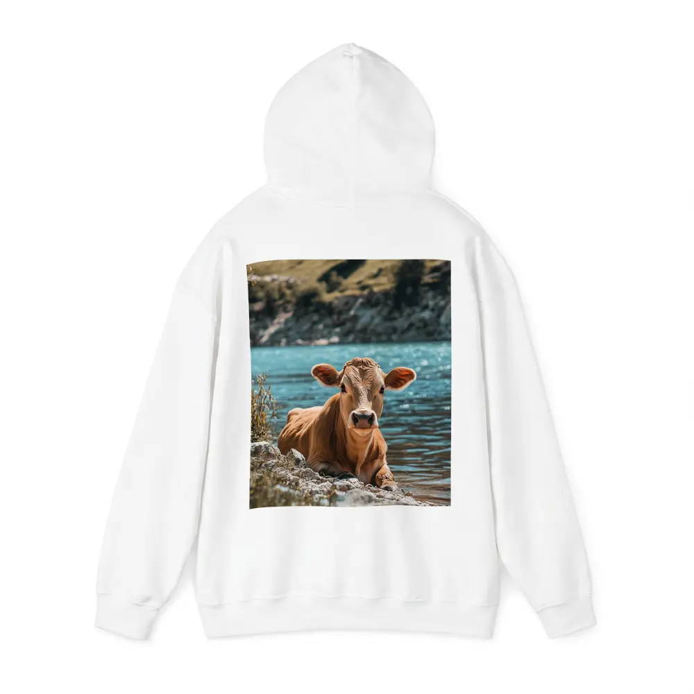 Young Calf Resting By Mountain Lake – Hoodies