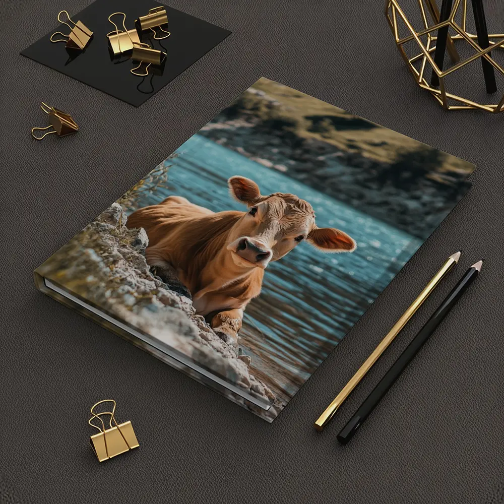 Young Calf Resting By Mountain Lake – Notebooks