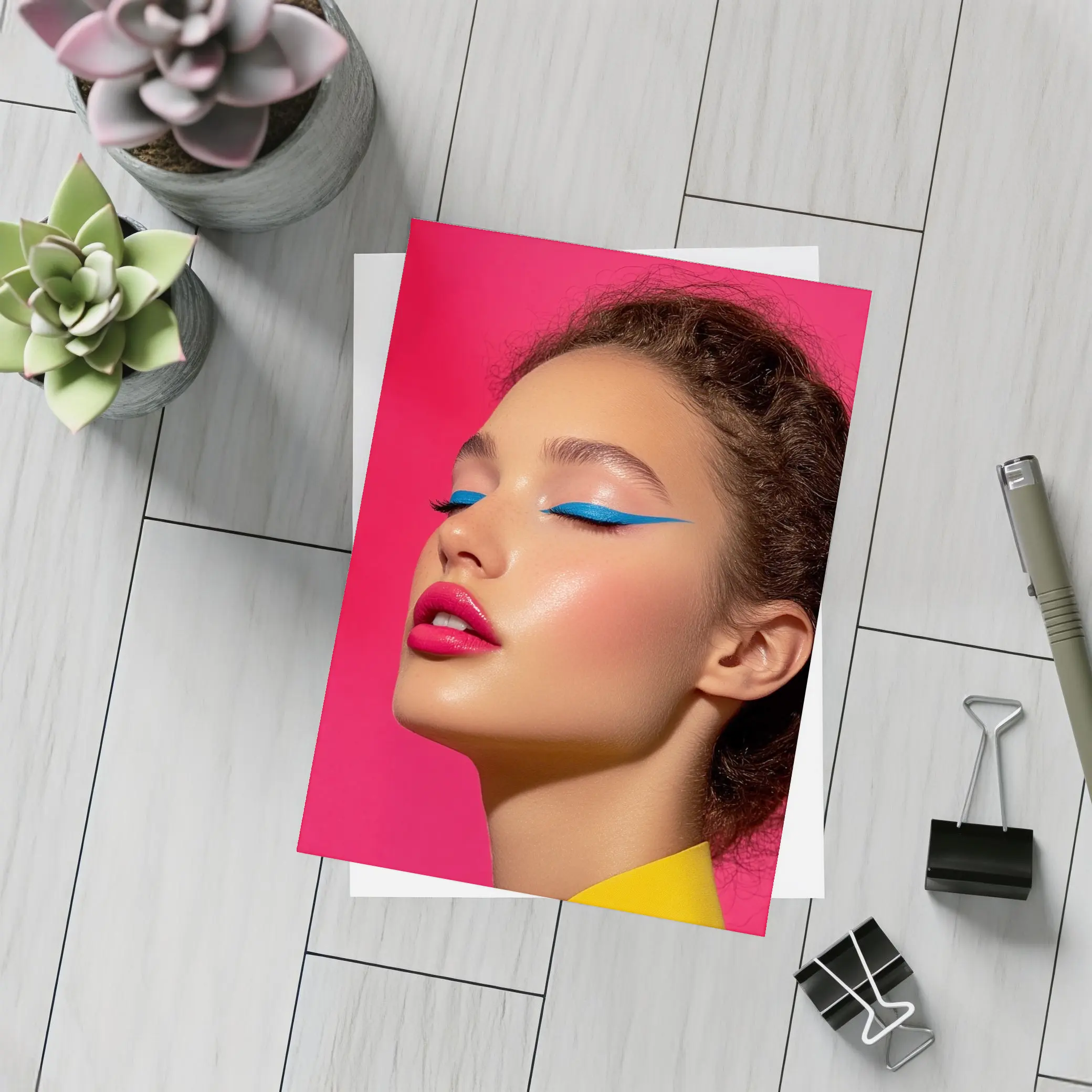 Bold Pop Art Makeup Woman Pink Background – Postcards